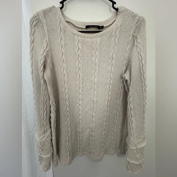 Doe & Rae Cream Cable Knit Sweater - Picture 1 of 2